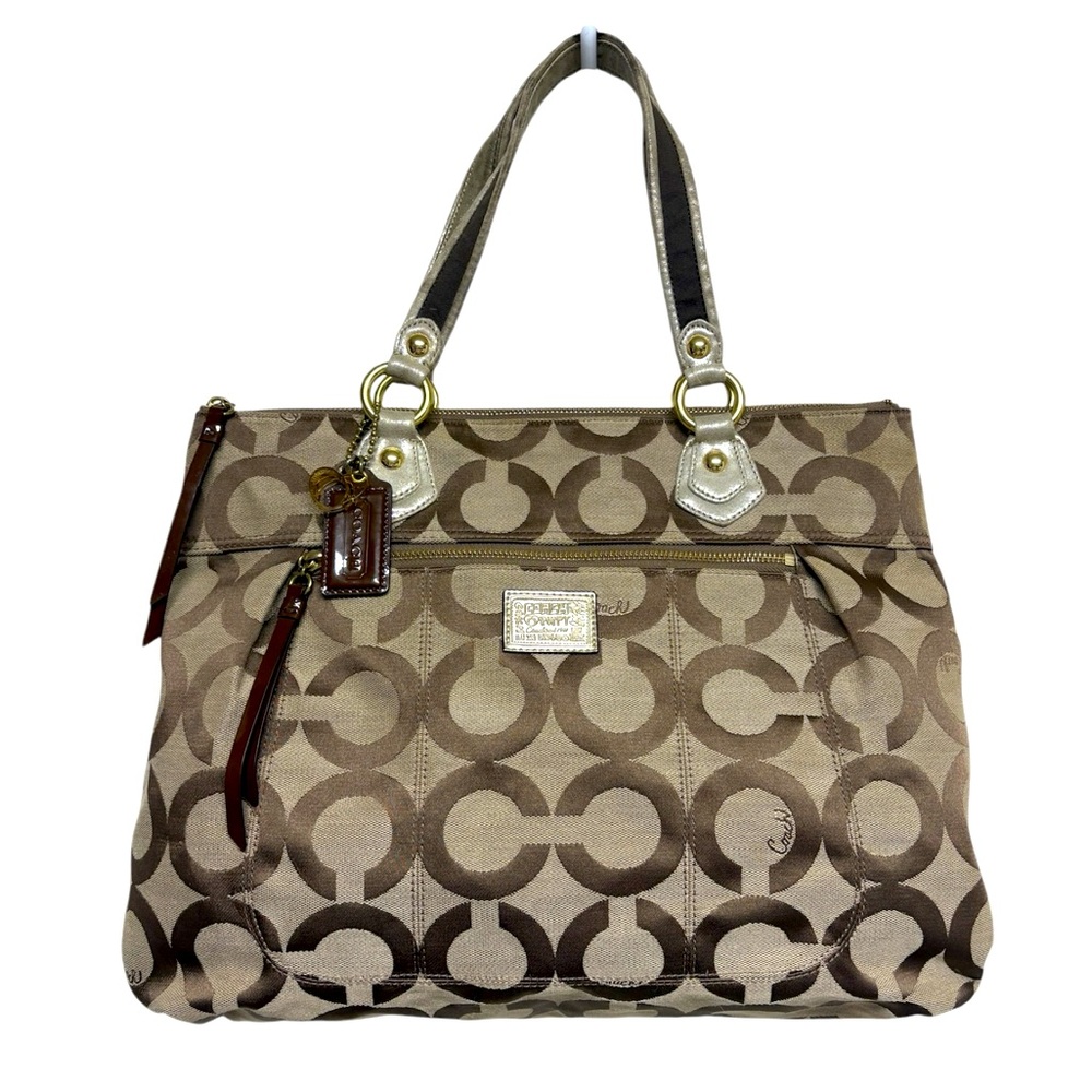 Coach Poppy collection glam metallic tote shoulder bag purse & free wallet EUC